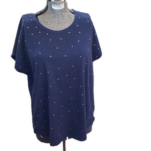 Navy Southern Cotton T-Shirt, Metallic Studded, Medium